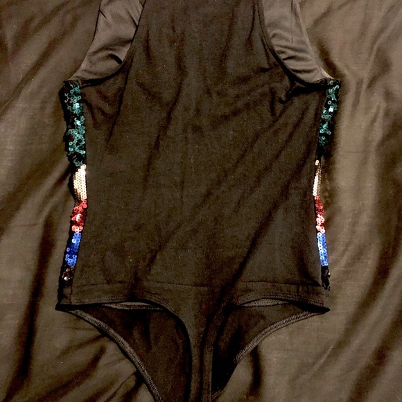 Express Sequin Bodysuit Black, Silver, Multicolor Size XS, Like New - Picture 4 of 4